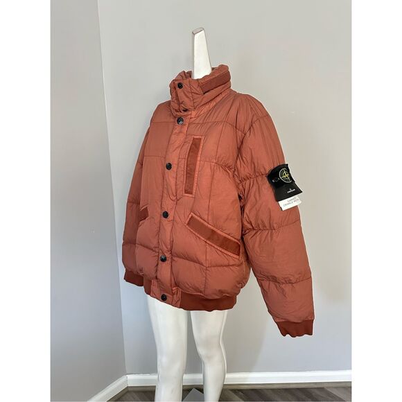 NWT Stone Island Mens Down Packable Hood Compass Badge Puffer Jacket Rust Large - Picture 4 of 10